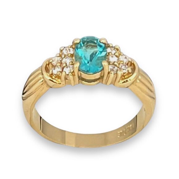 Vintage Ring Size 9 Blue Cubic Zirconia Crystal 18K Gold Plate Mid-Century 14E - Picture 3 of 15